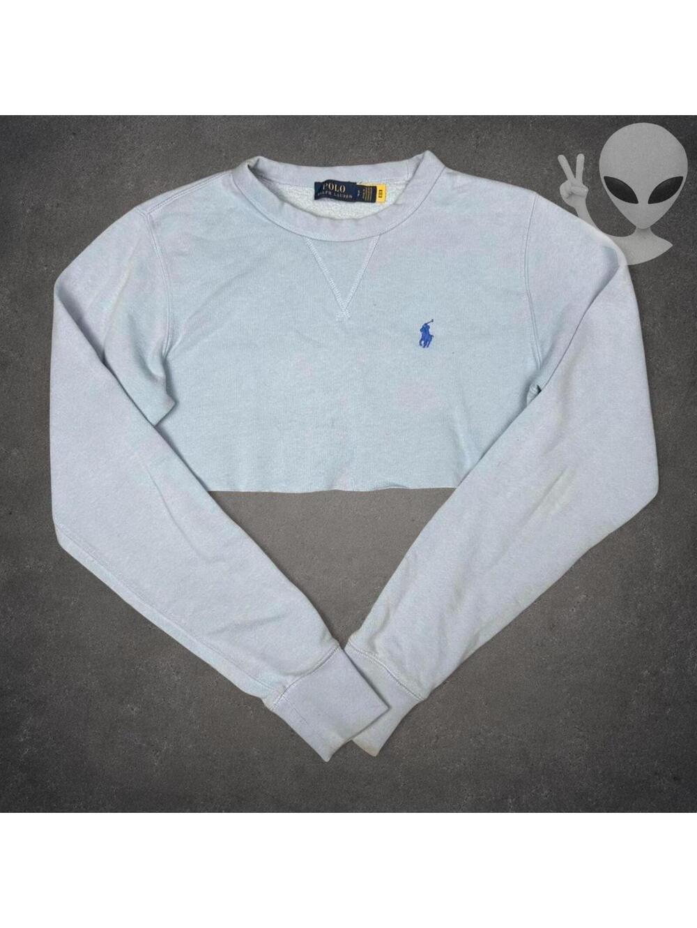 Polo Ralph Lauren Cropped Crewneck Sweatshirt Womens Small Light Blue Raw Hem